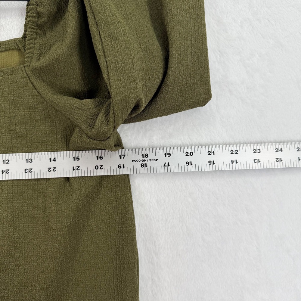 Madewell Womens Top Olive‎ Green Square Neck Long Sleeve Textured Blouse Small - Picture 2 of 9
